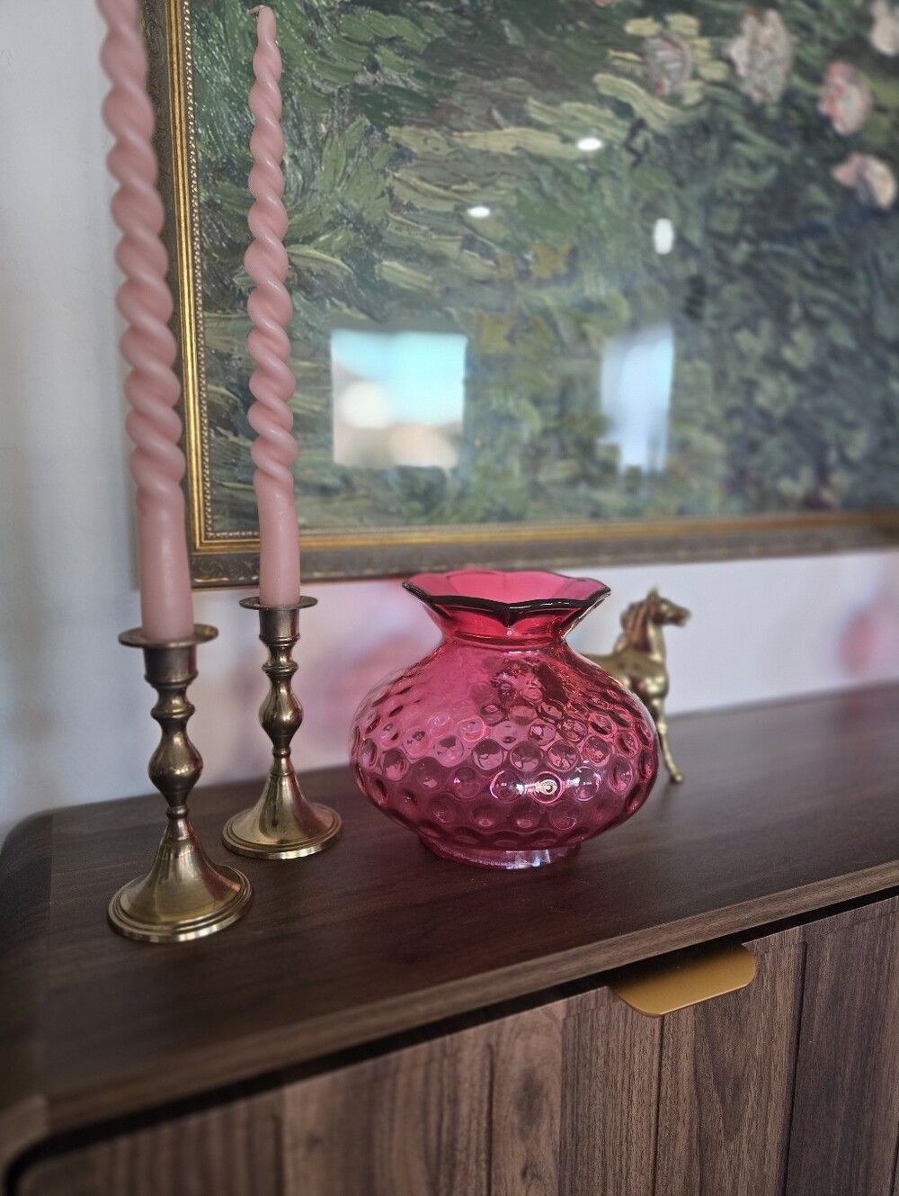 Fenton Pink Cranberry Ruffle Vase